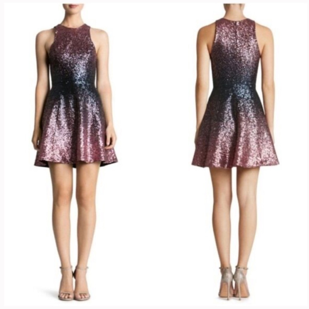 Dress the Population Sequin Ombre Midi Dress - Pink and Black